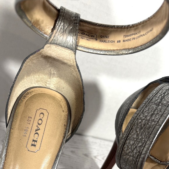 Coach Silver Metallic Buckle Ankle Strap Stiletto Heels Sandals Womens Sz 8 - Picture 5 of 9